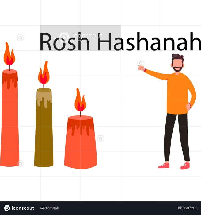 Boy is pointing at the candles for hashanah  Illustration