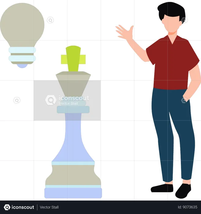 Boy is pointing at the chess piece  Illustration