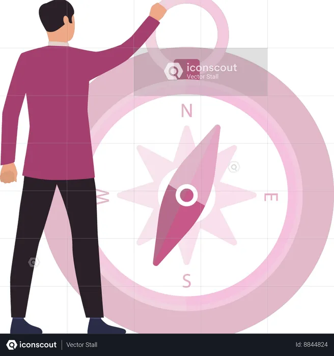 Boy is pointing at the compass  Illustration