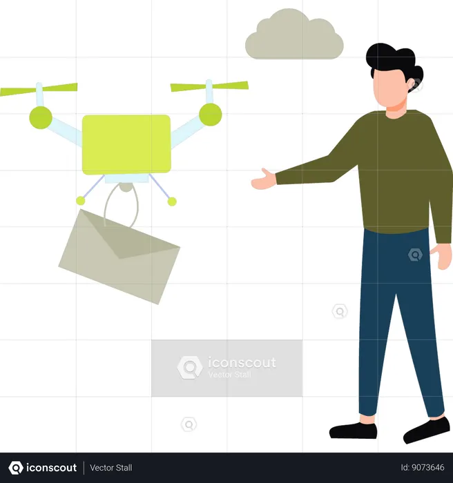 Boy is pointing at the drone email  Illustration