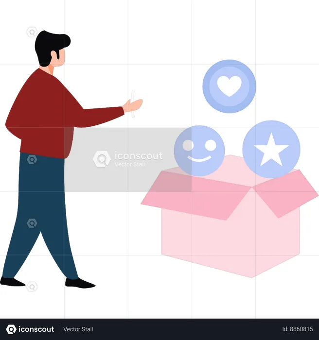 Boy is pointing at the emojis  Illustration
