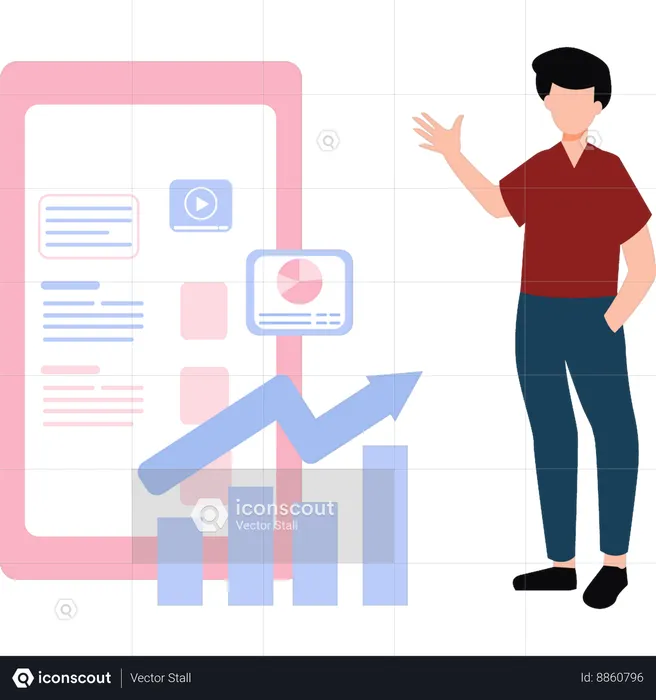 Boy is pointing at the finance chart  Illustration