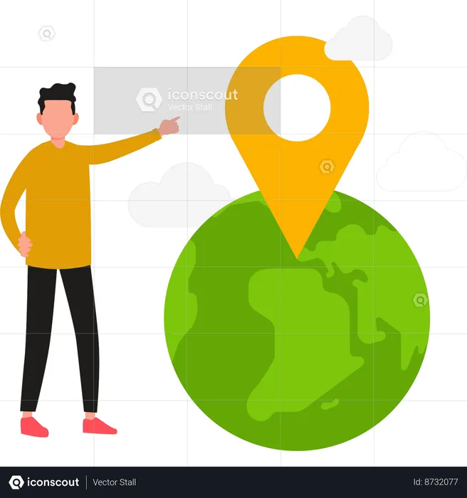Boy is pointing at the location pin  Illustration