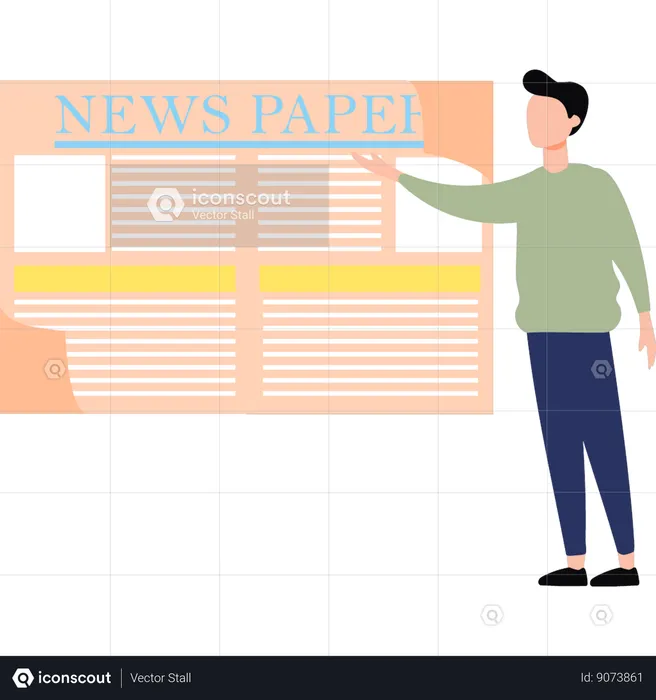Boy is pointing at the newspaper  Illustration