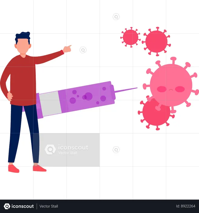 Boy is pointing at the vaccine  Illustration