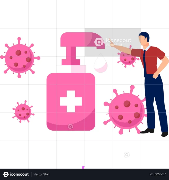 Boy is pointing at the vaccine bottle  Illustration