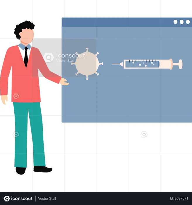 Boy is pointing at the virus on the web page  Illustration