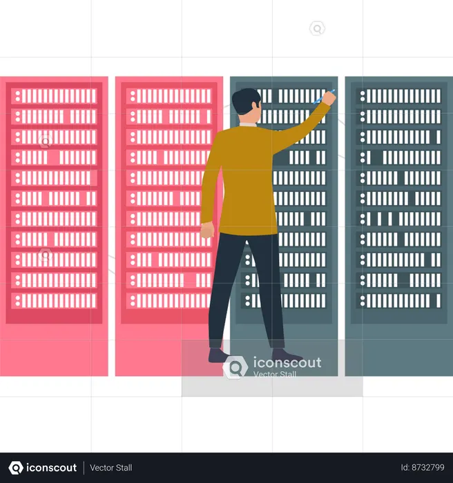 Boy is pointing different files on database  Illustration