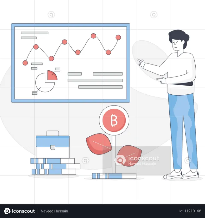 Boy is pointing finance chart  Illustration