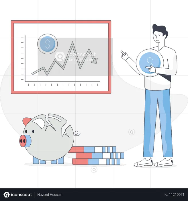 Boy is pointing financial crisis  Illustration