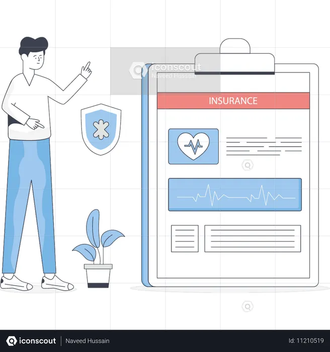 Boy is pointing health care insurance  Illustration