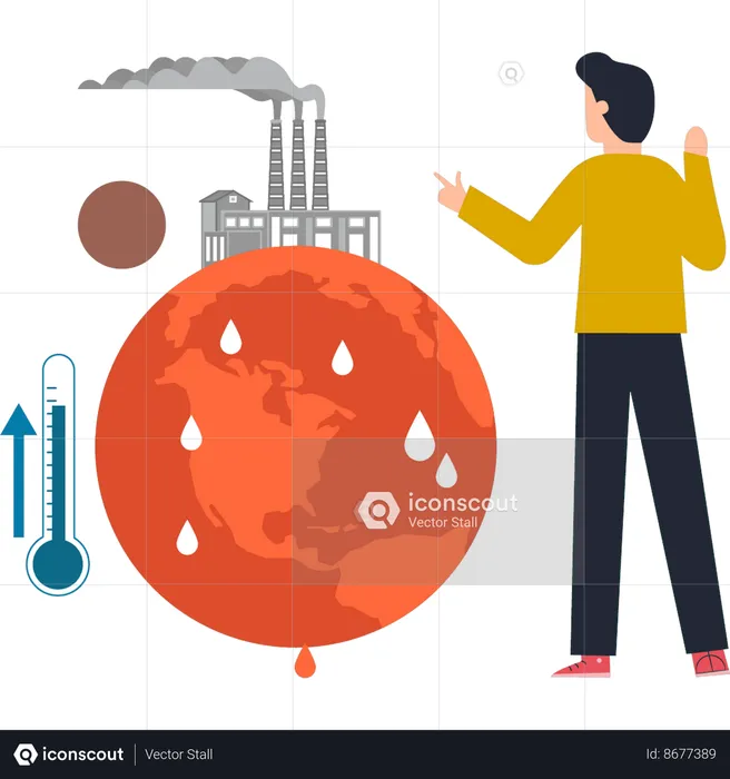 Boy is pointing to industrial pollution  Illustration