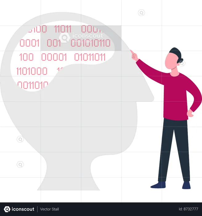 Boy is pointing to the binary code  Illustration