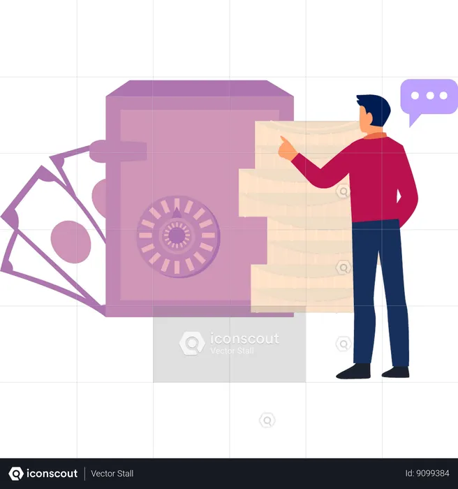 Boy is pointing to the cash in the locker  Illustration