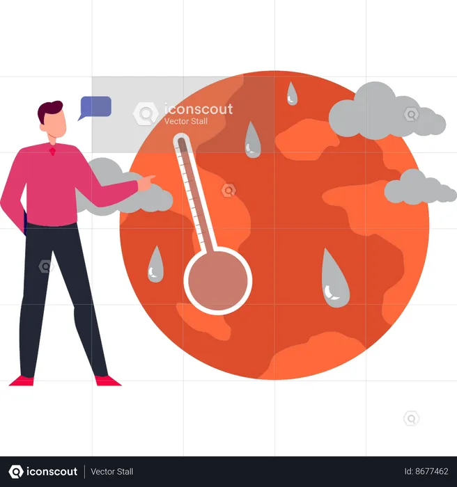 Boy is pointing to the change in global temperature  Illustration