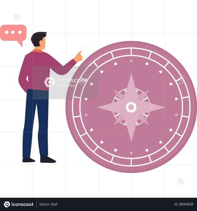Boy is pointing to the compass  Illustration