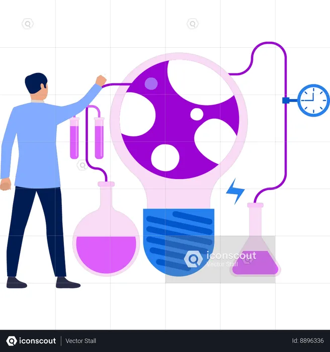 Boy is pointing to the experiment in the lab  Illustration