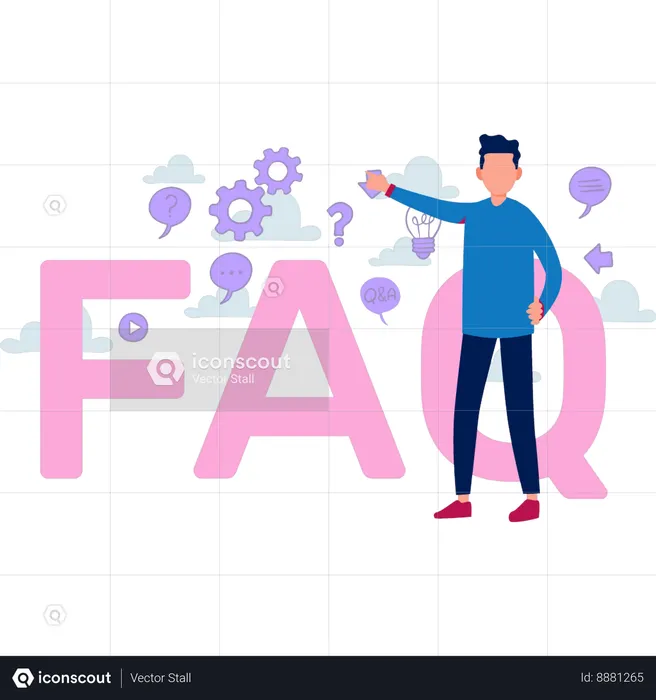Boy is pointing to the FAQ setting  Illustration