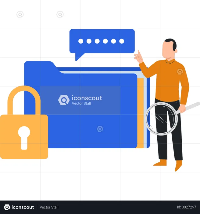 Boy is pointing to the locked folder  Illustration