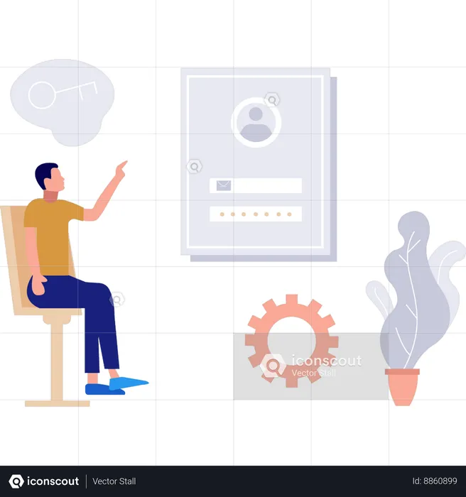 Boy is pointing to the login account  Illustration