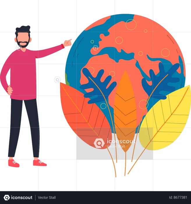 Boy is pointing to the nature of the world  Illustration