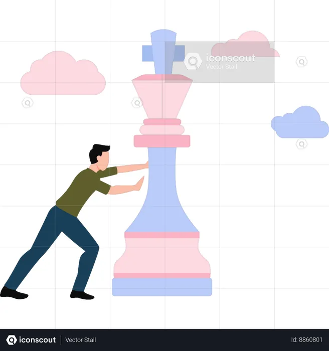 Boy is pushing a chess piece  Illustration
