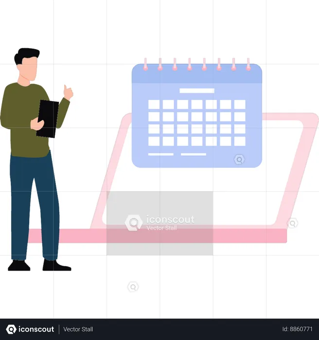 Boy is putting reminder on the calendar  Illustration