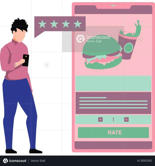 Boy is rating food online  Illustration