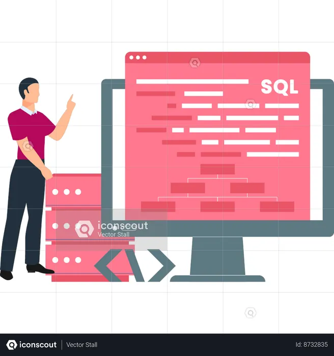 Boy is referring to SQL coding  Illustration
