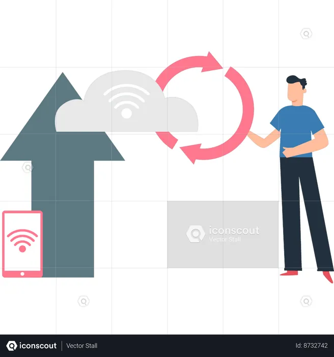 Boy is reloading the cloud data  Illustration