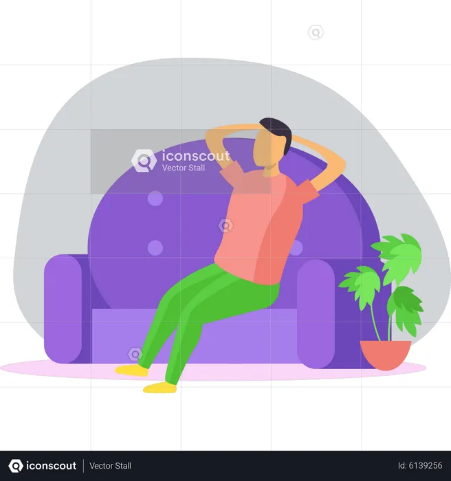 Boy is resting on couch  Illustration