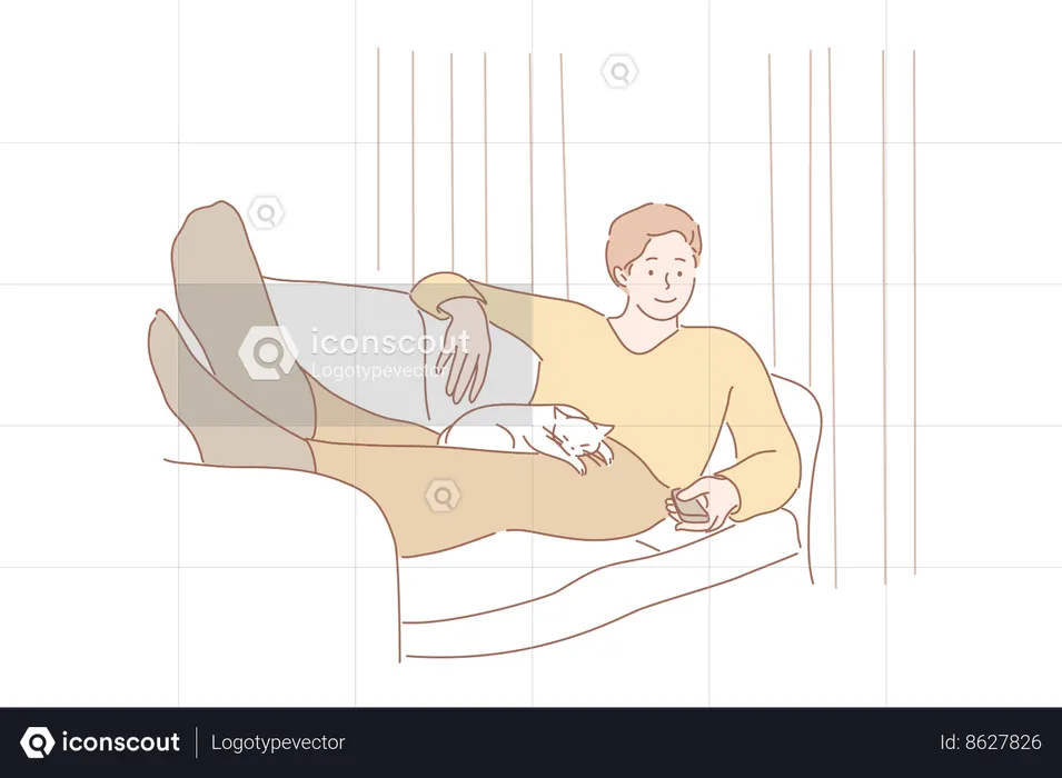 Boy is resting on sofa while watching TV  Illustration