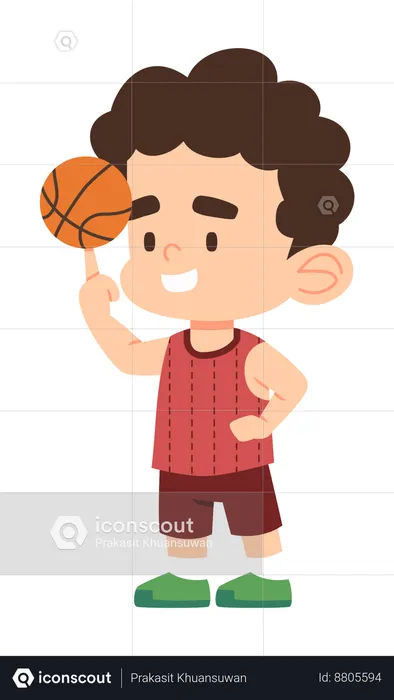 Boy is rolling basketball on his fingers  Illustration