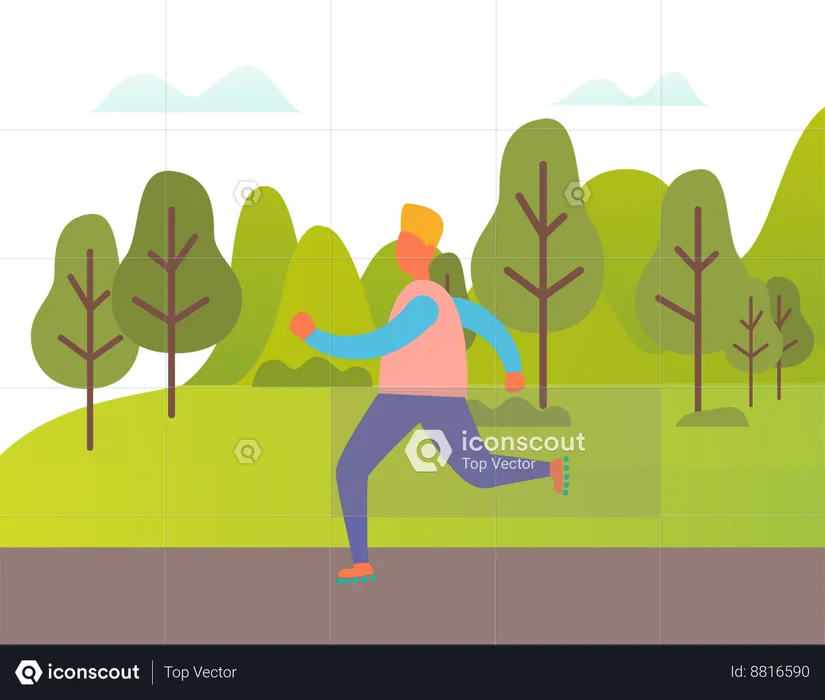 Boy is running in garden  Illustration