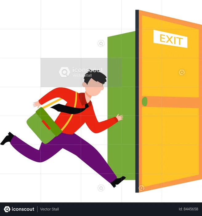Boy is running towards the exit door  Illustration