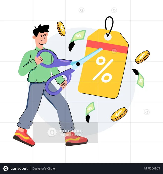 Boy is saving by doing discount shopping  Illustration