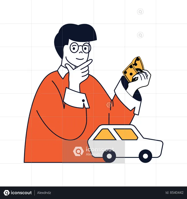 Boy is saving money to purchase new car  Illustration
