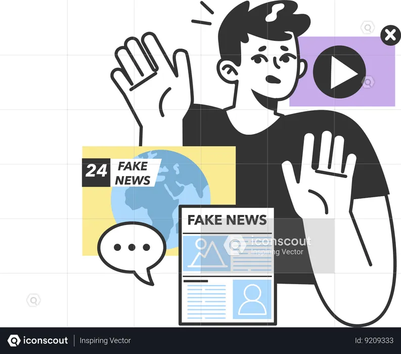 Boy is scared due to fake news  Illustration
