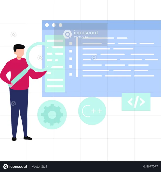 Boy is searching for coding  Illustration
