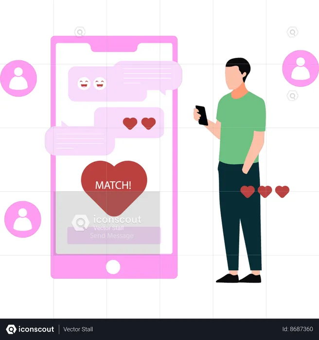 Boy is searching for matches on mobile  Illustration