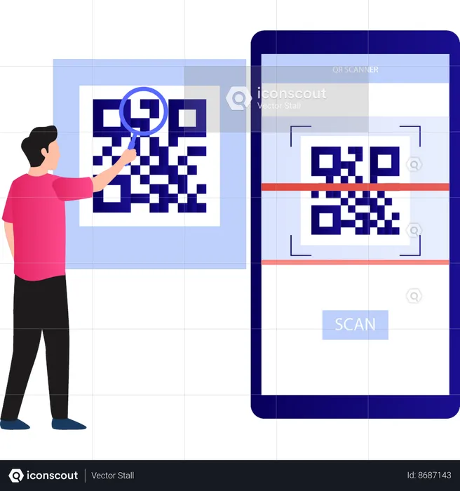 Boy is searching for QR code  Illustration