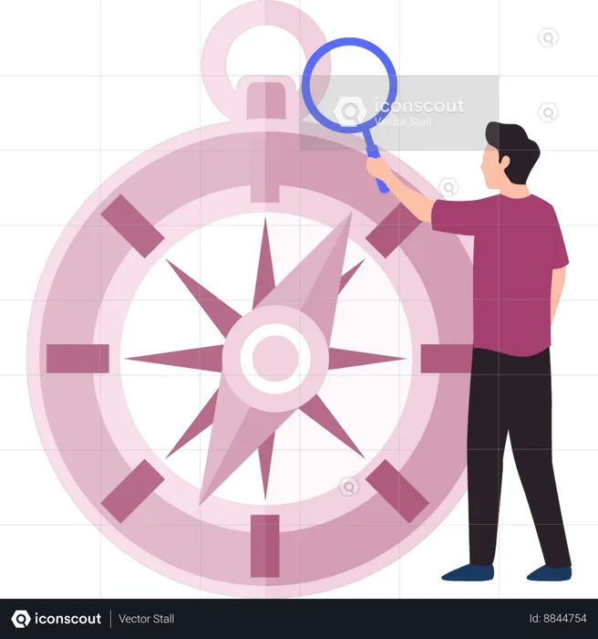 Boy is searching on compass  Illustration