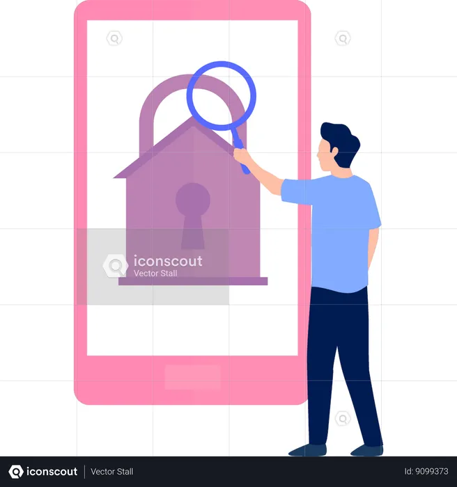 Boy is searching online security lock in mobile  Illustration