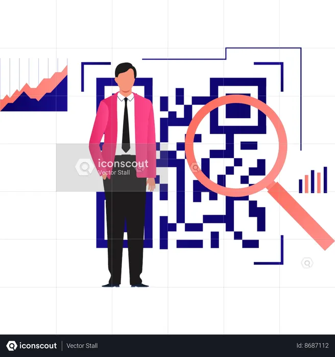 Boy is searching qr code  Illustration