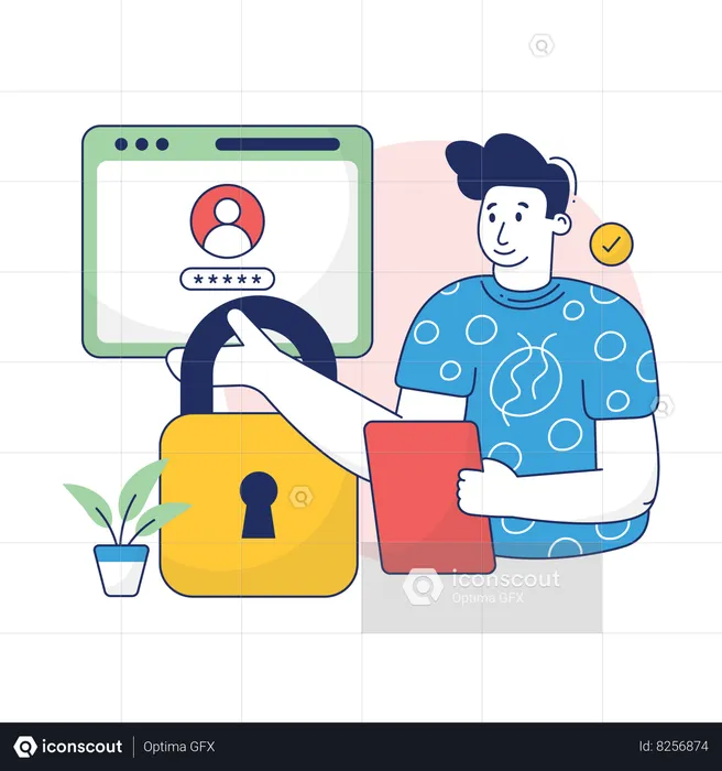 Boy is securing his data  Illustration