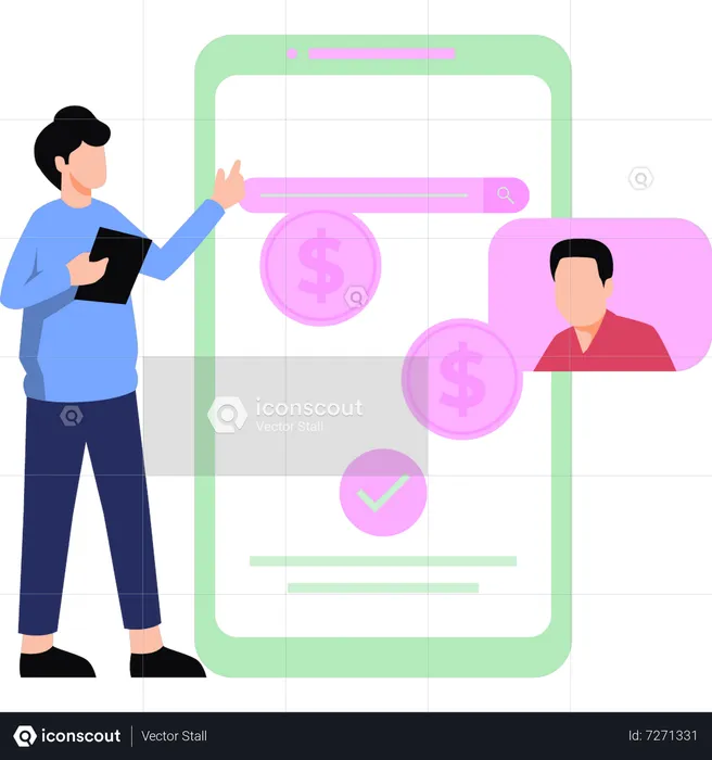 Boy is sending money online  Illustration