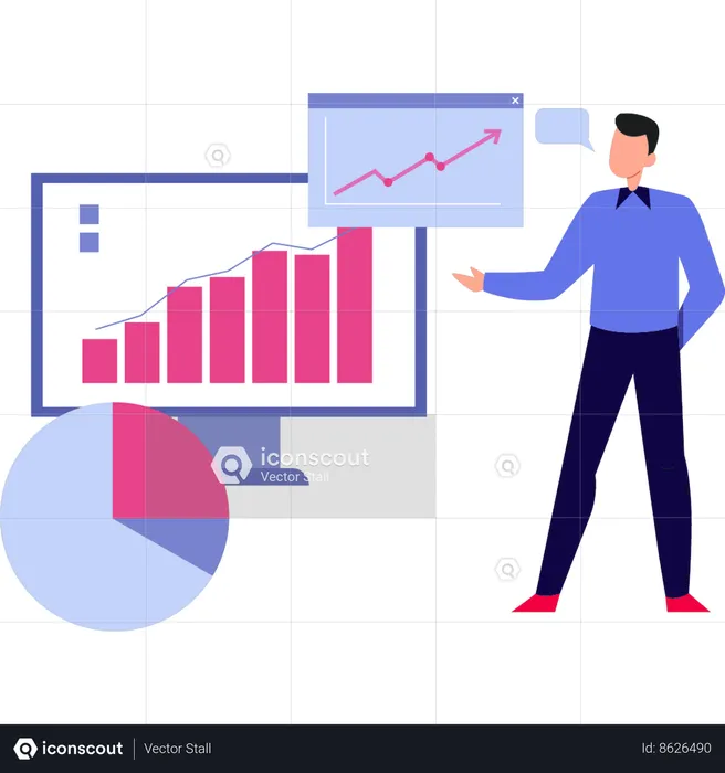 Boy is showing a bar graph on a monitor  Illustration