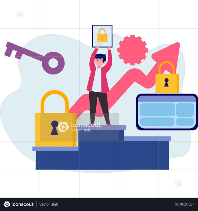 Boy is showing account protection  Illustration