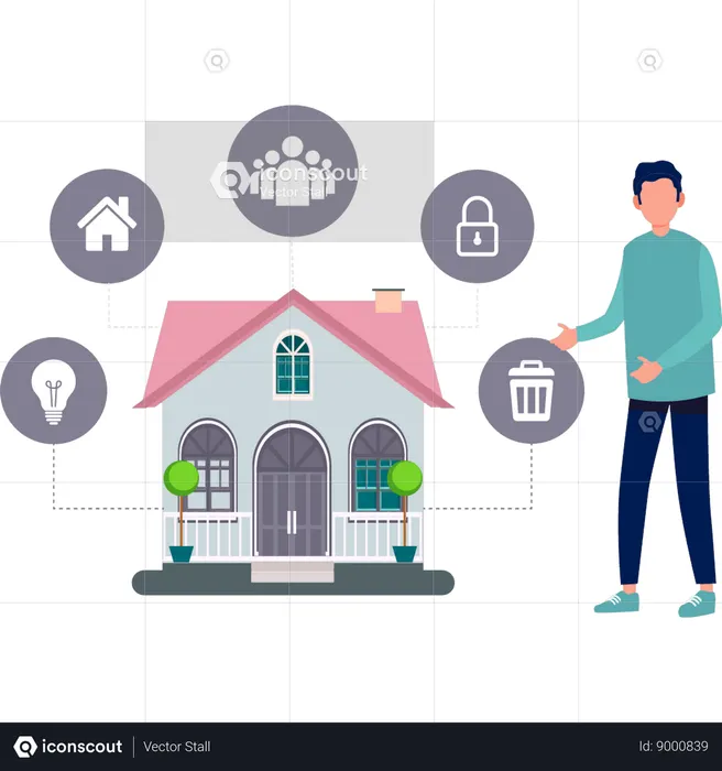Boy is showing best features of house for rent  Illustration