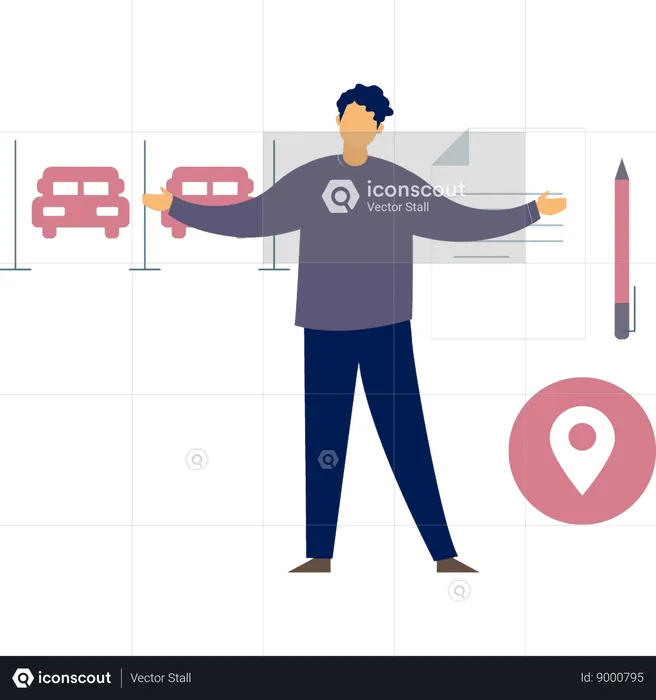 Boy is showing car parking location  Illustration